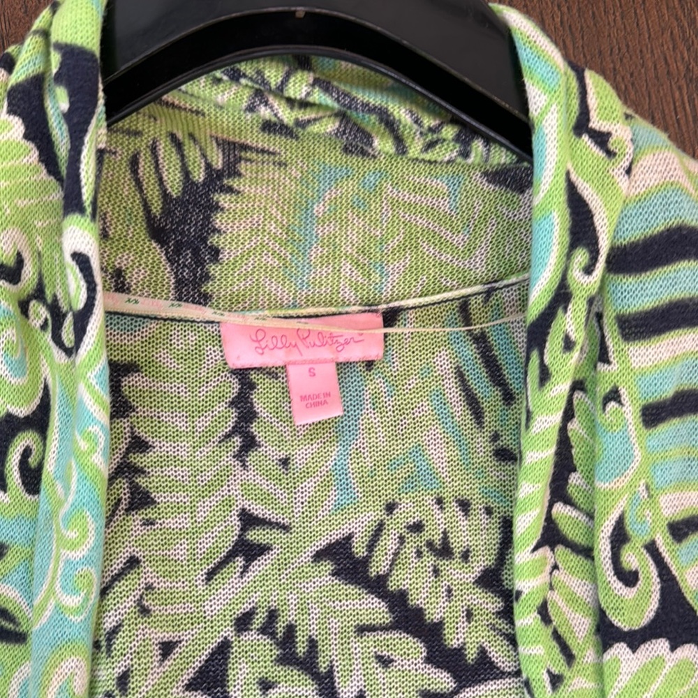 Green Leaf Pattern Sheer Cardigan - image 2